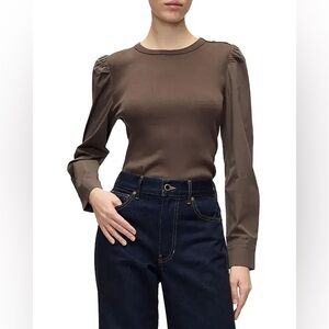 Veronica Beard Fresia Brown Mixed Media Pima Cotton Top Size L